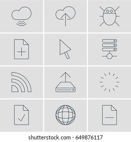 Vector Illustration Of 12 Internet Icons. Editable Pack Of Server, Hdd Sync, Wireless Network And Other Elements.