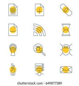 Vector Illustration Of 12 Internet Icons. Editable Pack Of Document Adding, Letter, Sandglass Elements.