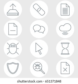 Vector Illustration Of 12 Internet Icons. Editable Pack Of Safeguard, Note, Chain And Other Elements.