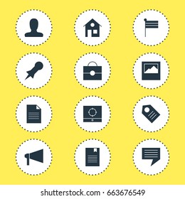 Vector Illustration Of 12 Internet Icons. Editable Pack Of House, Account, Thumbtack And Other Elements.