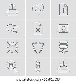 Vector Illustration Of 12 Internet Icons. Editable Pack Of Safeguard, Bug, Fastener And Other Elements.