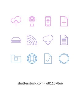 Vector Illustration Of 12 Internet Icons. Editable Pack Of Sheet, Checked Note, Router And Other Elements.