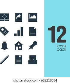 Vector Illustration Of 12 Internet Icons. Editable Pack Of Bookmark, Increase Chart, Target Scope And Other Elements.