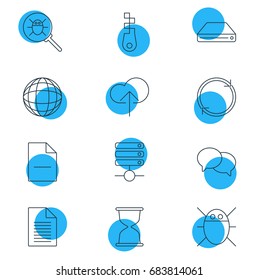 Vector Illustration Of 12 Internet Icons. Editable Pack Of Refresh, Fastener, Sandglass Elements.