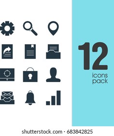 Vector Illustration Of 12 Internet Icons. Editable Pack Of Document Transfer, Document Directory, Messages And Other Elements.