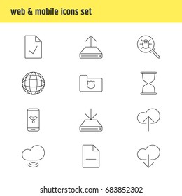 Vector Illustration Of 12 Internet Icons. Editable Pack Of Sandglass, Bug, Telephone Elements.