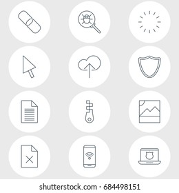 Vector Illustration Of 12 Internet Icons. Editable Pack Of Pointer, Telephone, Chain And Other Elements.