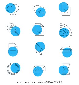 Vector Illustration Of 12 Internet Icons. Editable Pack Of Talking, Wireless Network, Letter And Other Elements.