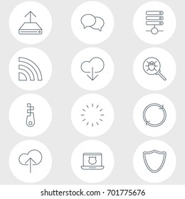 Vector Illustration Of 12 Internet Icons. Editable Pack Of Server, Refresh, Talking And Other Elements.