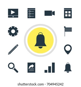 Vector Illustration Of 12 Internet Icons. Editable Pack Of Pen, Gear, Play Button And Other Elements.