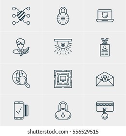 Vector Illustration Of 12 Internet Security Icons. Editable Pack Of Camera, Data Security, System Security And Other Elements.