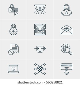 Vector Illustration Of 12 Internet Security Icons. Editable Pack Of Safety Key, Confidentiality Options, System Security And Other Elements.
