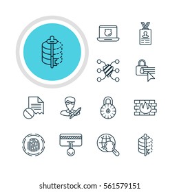 Vector Illustration Of 12 Internet Security Icons. Editable Pack Of Safe Lock, Network Protection, Data Security And Other Elements.