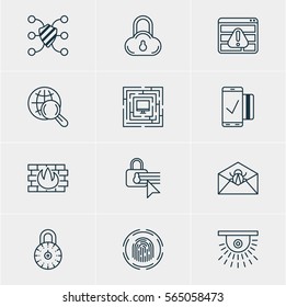 Vector Illustration Of 12 Internet Security Icons. Editable Pack Of Internet Surfing, Corrupted Mail, Camera And Other Elements.