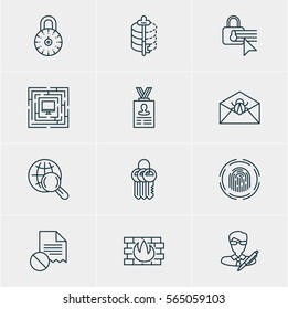 Vector Illustration Of 12 Internet Security Icons. Editable Pack Of Internet Surfing, Account Data, Copyright And Other Elements.