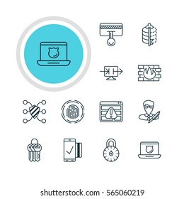 Vector Illustration Of 12 Internet Security Icons. Editable Pack Of Encoder, Safe Lock, Send Information And Other Elements.