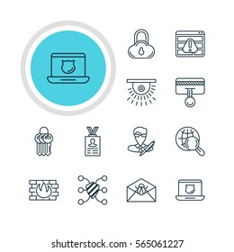 Vector Illustration Of 12 Internet Security Icons. Editable Pack Of Safety Key, Browser Warning, Camera And Other Elements.