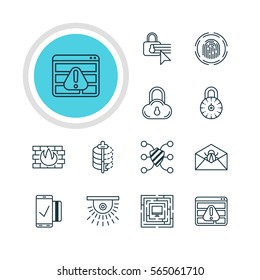 Vector Illustration Of 12 Internet Security Icons. Editable Pack Of Network Protection, Easy Payment, Safe Storage And Other Elements.