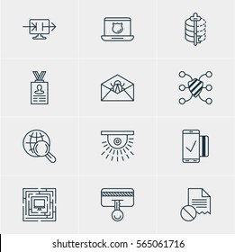 Vector Illustration Of 12 Internet Security Icons. Editable Pack Of Data Error, Corrupted Mail, Data Security And Other Elements.
