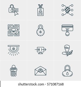 Vector Illustration Of 12 Internet Security Icons. Editable Pack Of Confidentiality Options, Safe Storage, Copyright And Other Elements.
