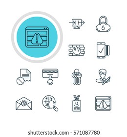 Vector Illustration Of 12 Internet Security Icons. Editable Pack Of Internet Surfing, Safety Key, Easy Payment And Other Elements.