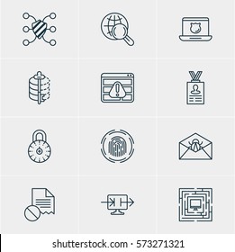 Vector Illustration Of 12 Internet Security Icons. Editable Pack Of Encoder, Corrupted Mail, Safeguard And Other Elements.