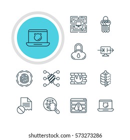 Vector Illustration Of 12 Internet Security Icons. Editable Pack Of Safe Storage, Encoder, Safeguard And Other Elements.