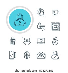 Vector Illustration Of 12 Internet Security Icons. Editable Pack Of Internet Surfing, System Security, Key Collection And Other Elements.