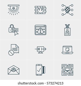 Vector Illustration Of 12 Internet Security Icons. Editable Pack Of Confidentiality Options, Data Error, Data Security And Other Elements.