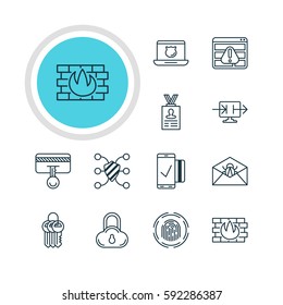Vector Illustration Of 12 Internet Security Icons. Editable Pack Of Safety Key, Finger Identifier, Network Protection And Other Elements.