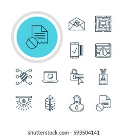Vector Illustration Of 12 Internet Security Icons. Editable Pack Of Data Security, Corrupted Mail, Easy Payment And Other Elements.