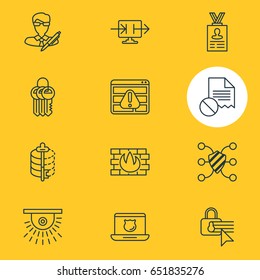 Vector Illustration Of 12 Internet Security Icons. Editable Pack Of Safeguard, Browser Warning, Data Error And Other Elements.