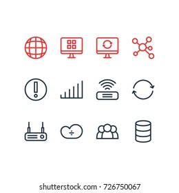 Vector Illustration Of 12 Internet; Web Icons. Editable Pack Of Publish, Wifi, Strong And Other Elements.