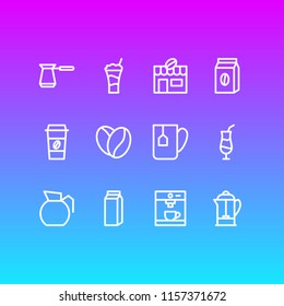 Vector illustration of 12 java icons line style. Editable set of cocktail, plastic cup, cezve and other icon elements.