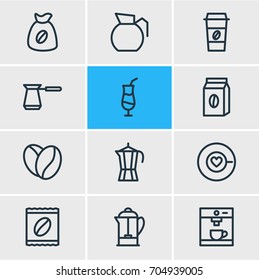 Vector Illustration Of 12 Java Icons. Editable Pack Of Turkish, Package Latte, Mocha And Other Elements.