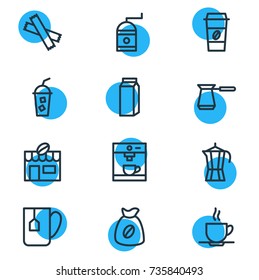 Vector Illustration Of 12 Java Icons. Editable Pack Of Turkish, Mill, Soft Beverage And Other Elements.