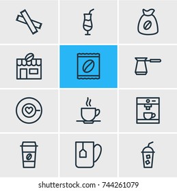Vector Illustration Of 12 Java Icons. Editable Pack Of Sweetener, Soft Beverage, Mocha And Other Elements.