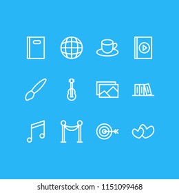 Vector illustration of 12 joy icons line style. Editable set of music note, tea, barrier and other icon elements.
