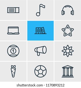 Vector illustration of 12 joy icons line style. Editable set of star, treble, carrot and other icon elements.