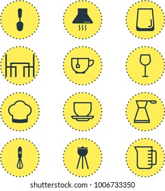 Vector illustration of 12 kitchenware icons. Editable set of barbecue, dinner table, tablespoon and other icon elements.