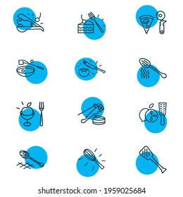 Vector illustration of 12 kitchenware icons line style. Editable set of fruit fork, tomato knife, zester and other icon elements.