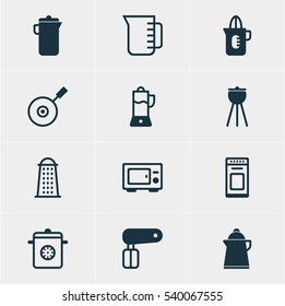 Vector Illustration Of 12 Kitchenware Icons. Editable Pack Of Shaker, Steamer, Jug And Other Elements.