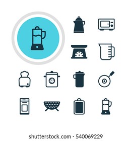 Vector Illustration Of 12 Kitchenware Icons. Editable Pack Of Jug, Bread, Oven And Other Elements.