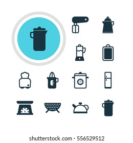 Vector Illustration Of 12 Kitchenware Icons. Editable Pack Of Bread, Jug, Steamer And Other Elements.