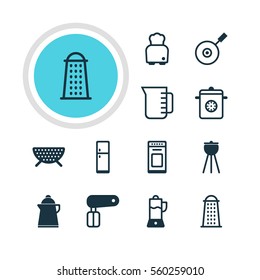 Vector Illustration Of 12 Kitchenware Icons. Editable Pack Of Fruit Squeezer, Steamer, Sieve And Other Elements.