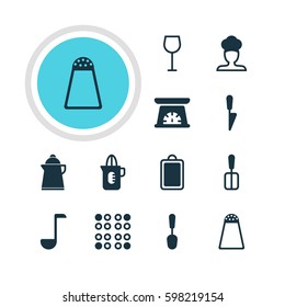 Vector Illustration Of 12 Kitchenware Icons. Editable Pack Of Shaker, Wine, Tablespoon And Other Elements.