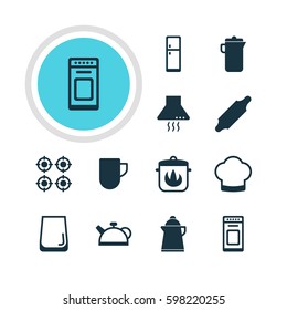 Vector Illustration Of 12 Kitchenware Icons. Editable Pack Of Oven, Tea Cup, Tea And Other Elements.