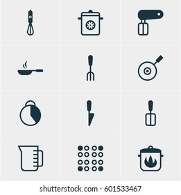 Vector Illustration Of 12 Kitchenware Icons. Editable Pack Of Steamer, Whisk, Handmixer Elements.