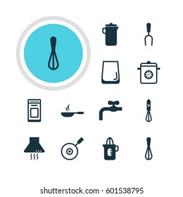 Vector Illustration Of 12 Kitchenware Icons. Editable Pack Of Corolla, Steamer, Handmixer Elements.