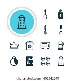 Vector Illustration Of 12 Kitchenware Icons. Editable Pack Of Oven, Timekeeper, Fruit Squeezer And Other Elements.